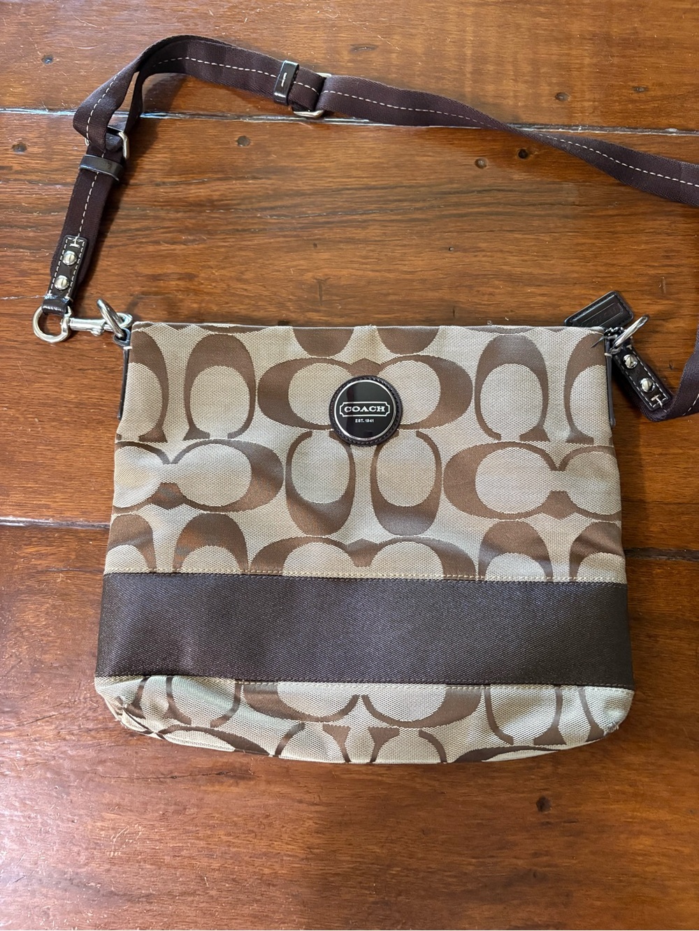Coach Beige and Brown Jacquard Crossbody Bag